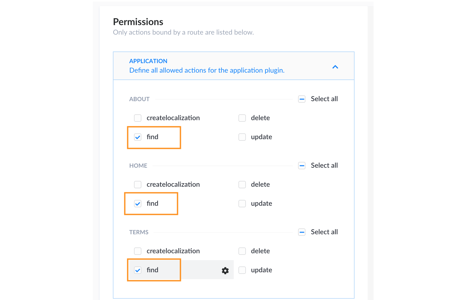 Application Permissions on the Public Roles settings page
