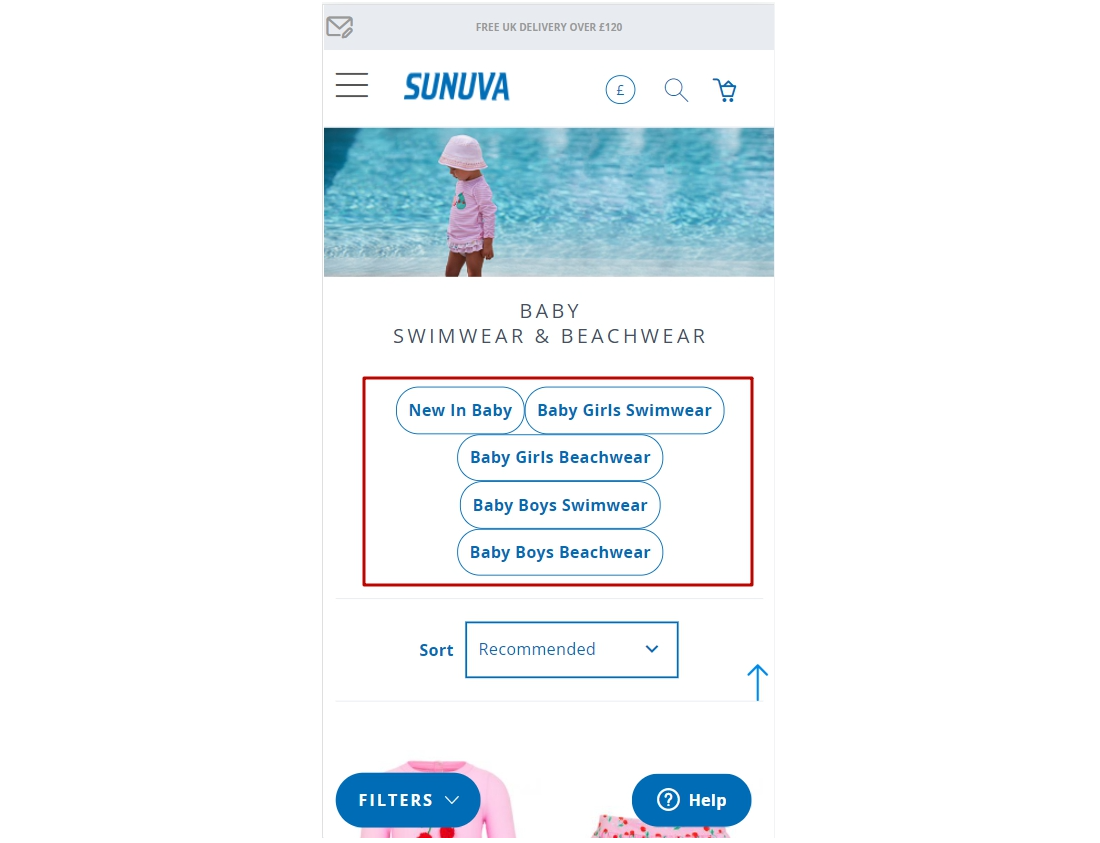 A screenshot with added fast tags on the product list on the mobile version