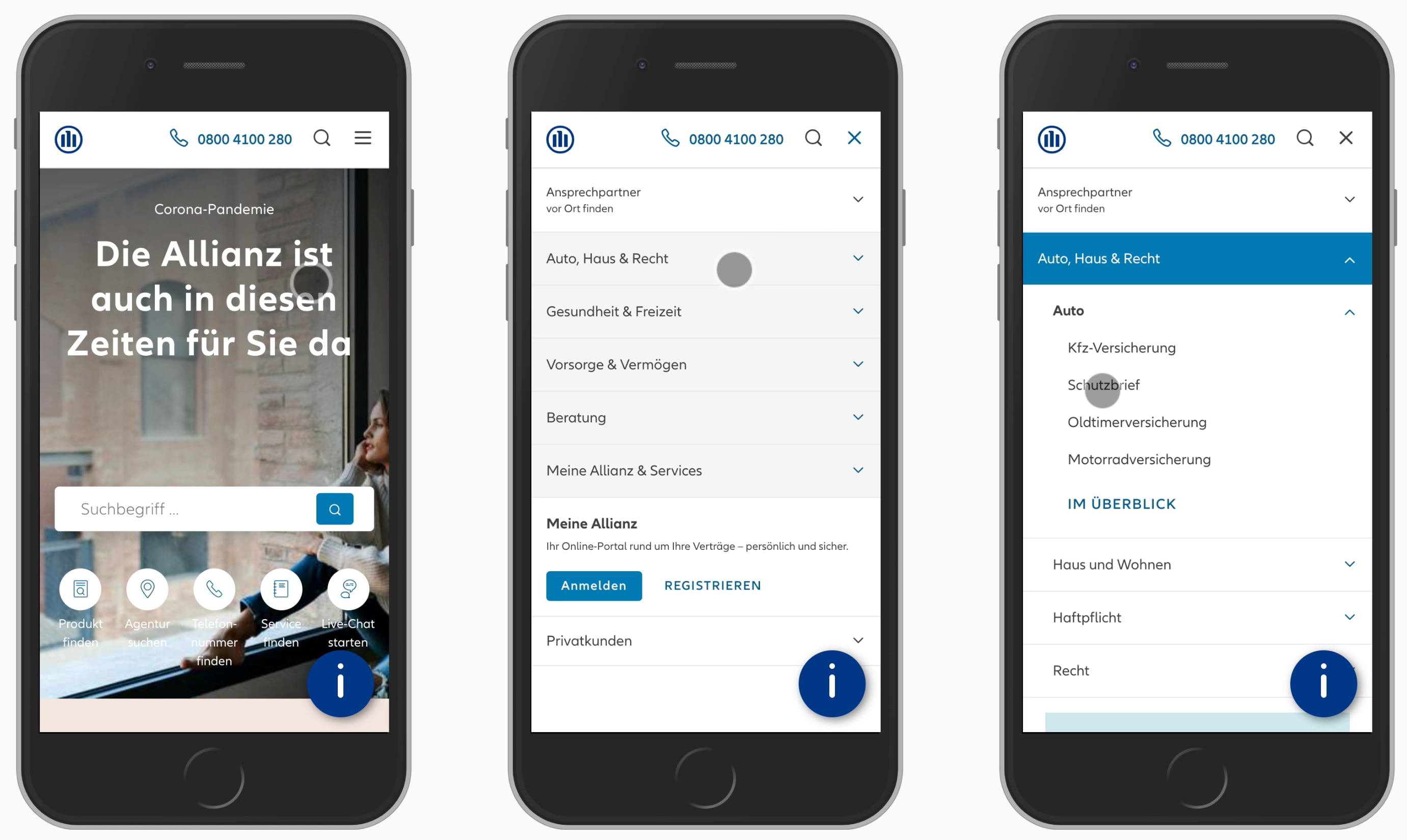 Mobile view comparisons of the Allianz website