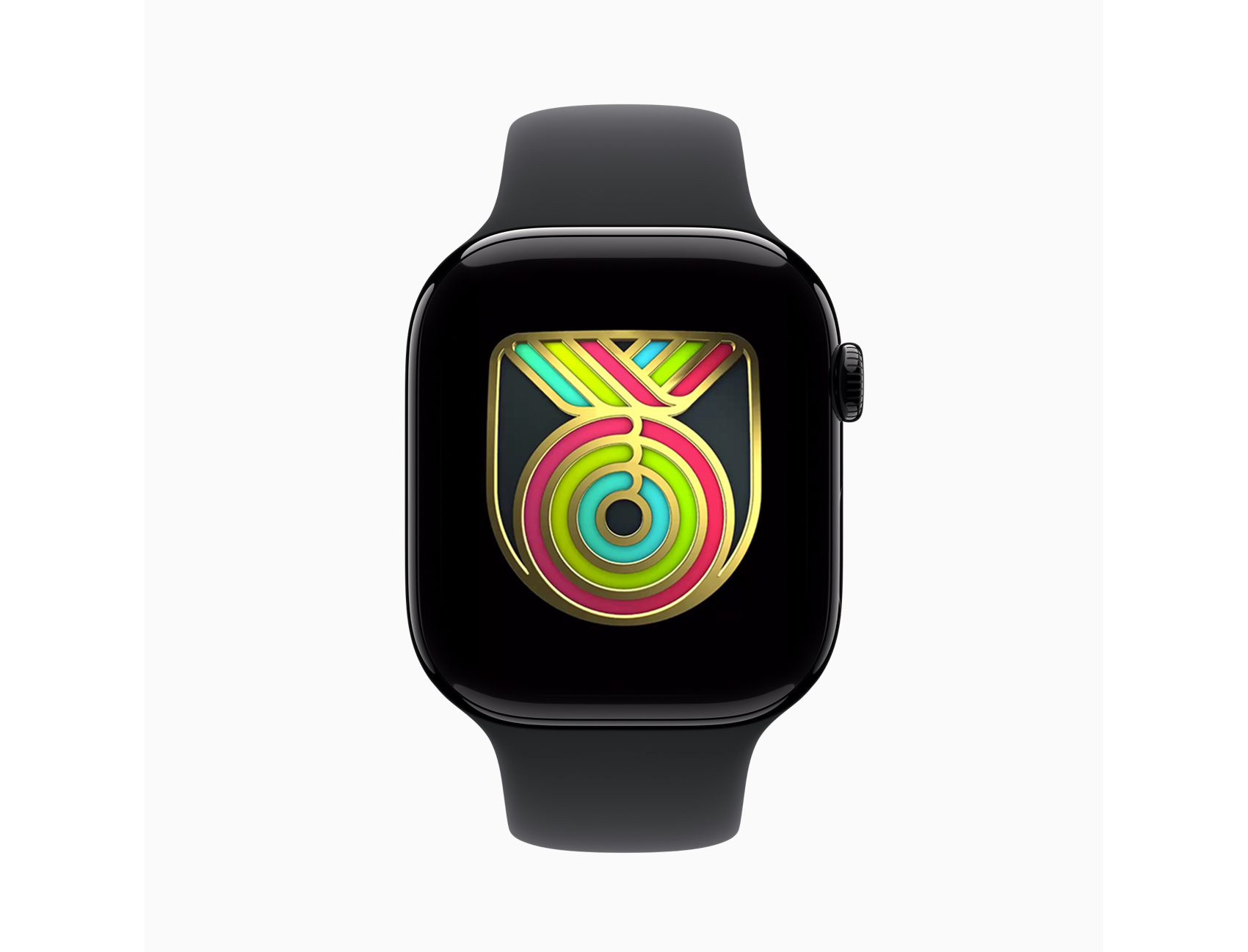 Apple Watch Fitness shows a limited animated badge on completion of all three Activity rings.