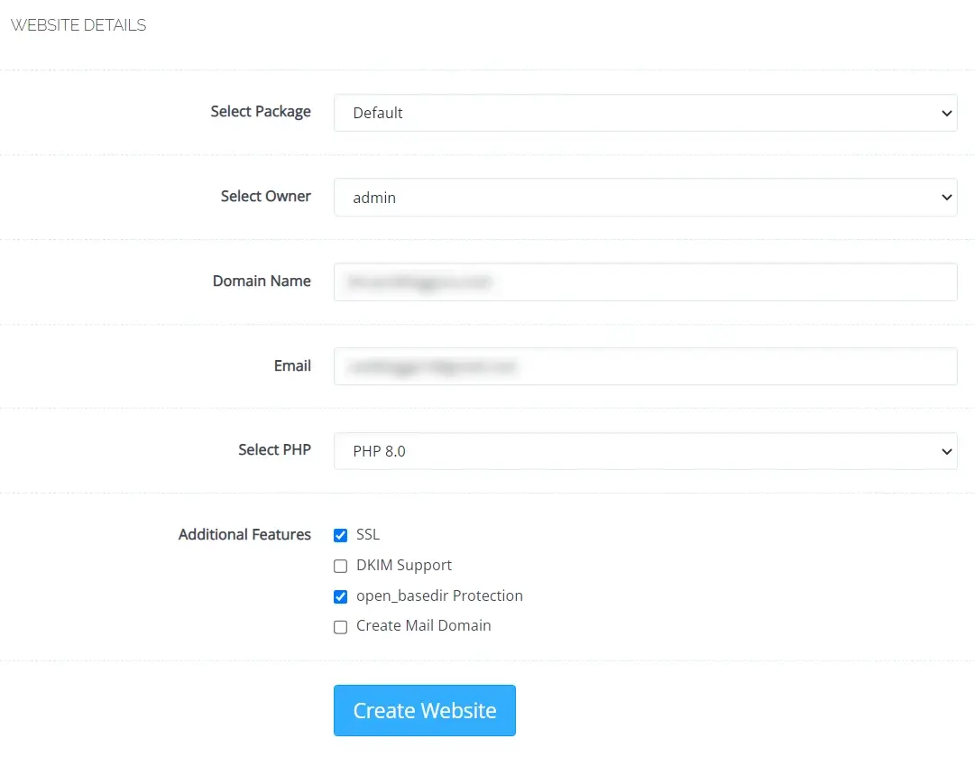 設置網站詳細信息