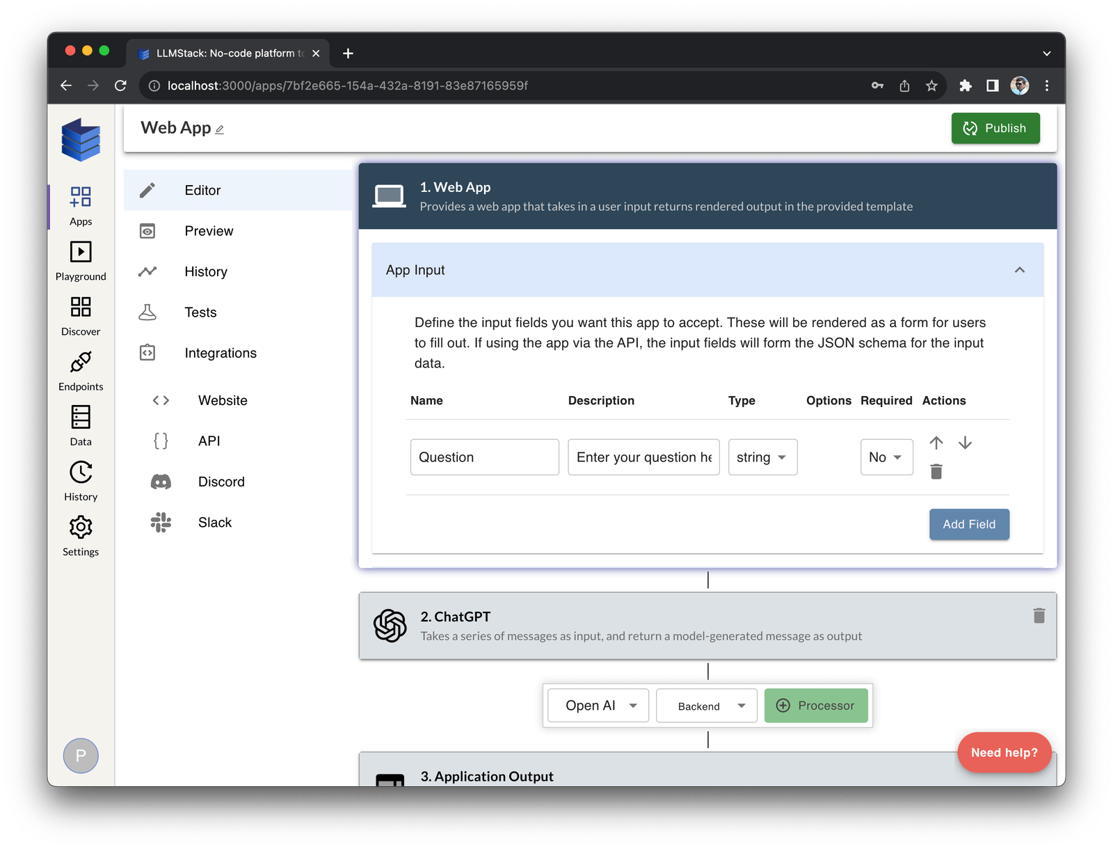 LLMStack visual editing interface