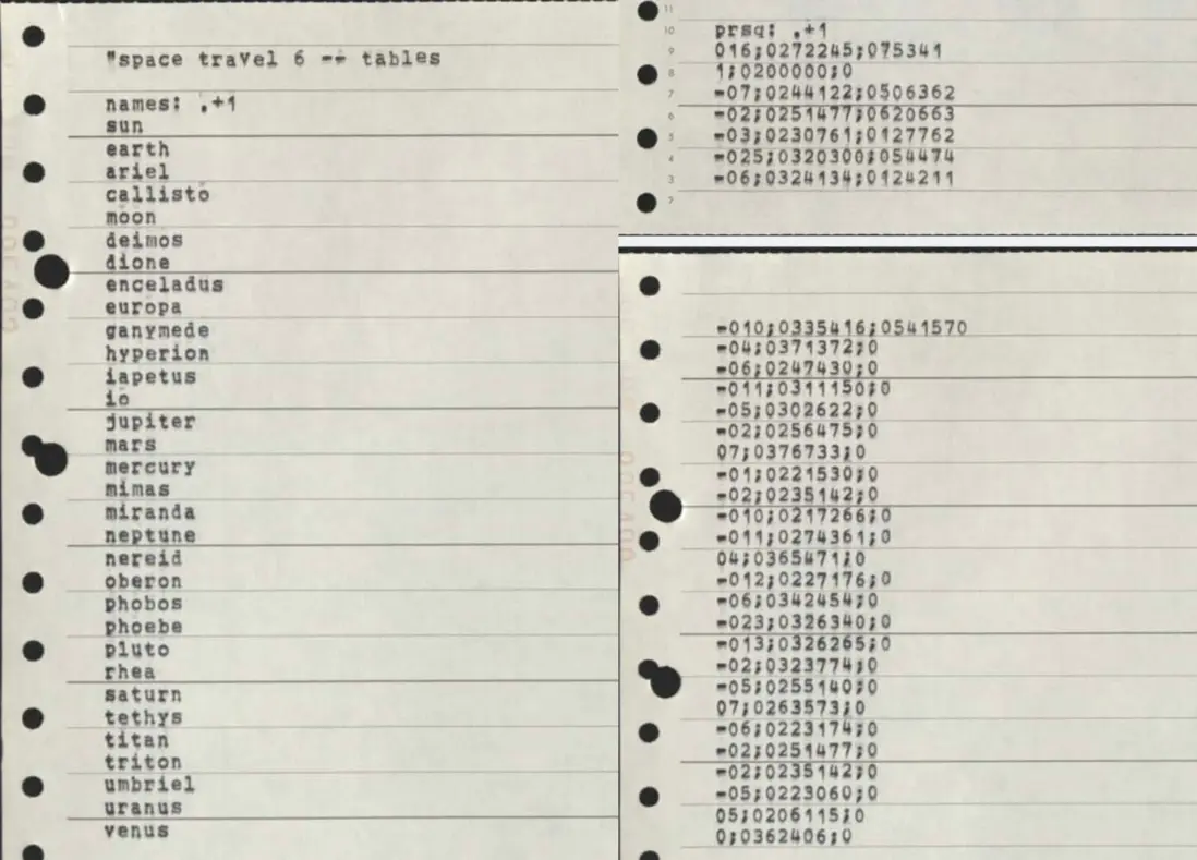 PDP-7版《太空旅行》的代碼片段