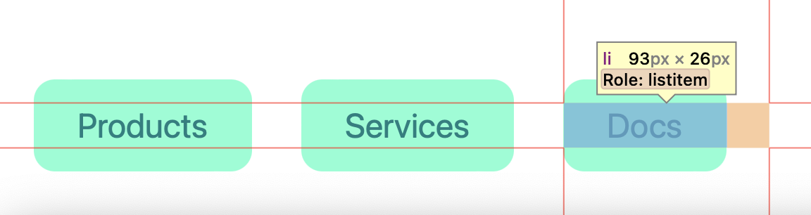 Three styled links from left-to-right with extra margin highlighted on the last item.