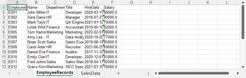 Java導出數據庫到Excel文件結果