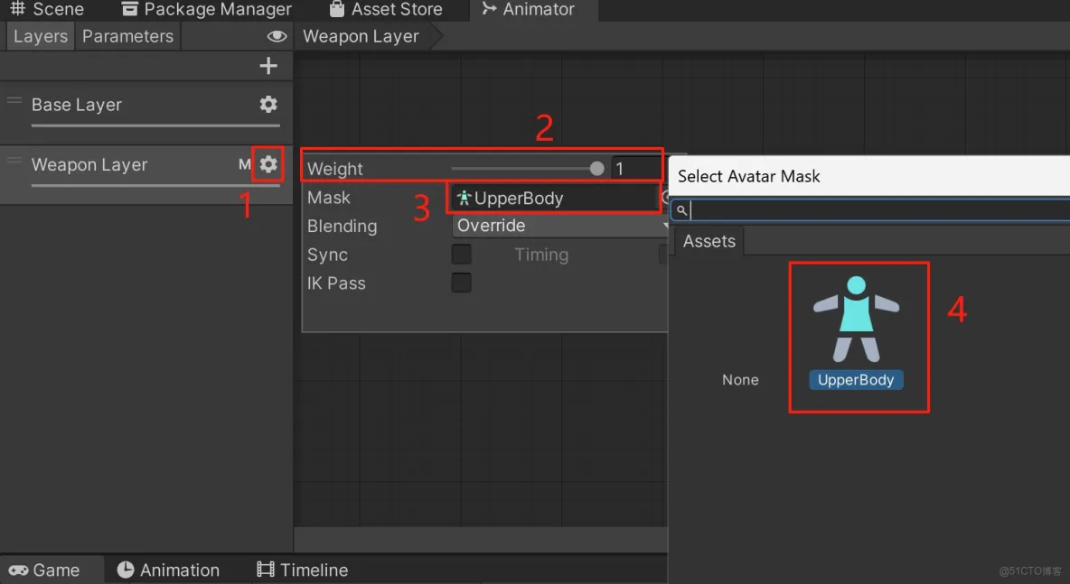【Unity3D實例-功能-拔槍】角色拔槍（二）分割上身和下身_unity_11