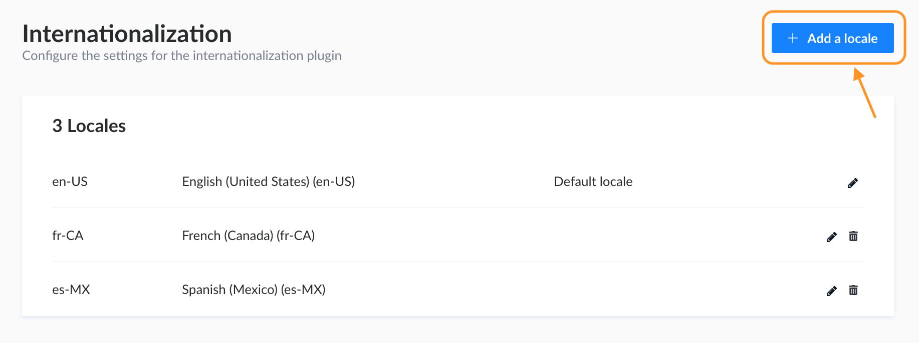 Locales in the Internationalization Settings in the Strapi Admin Panel