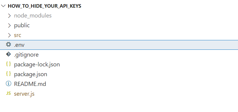 A screenshot with a highlighted env file in the project root directory