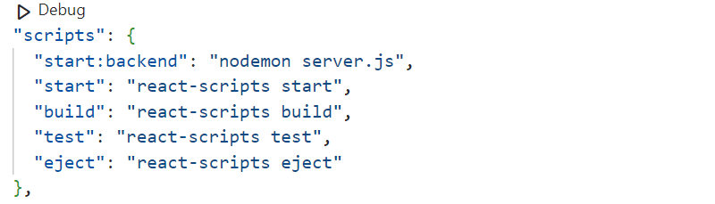 A screenshot with a script tag in a package.json file