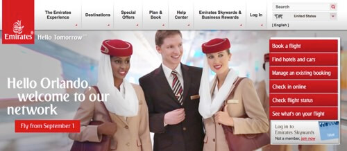 Emirates’ uses both vertical and horizontal navigation
