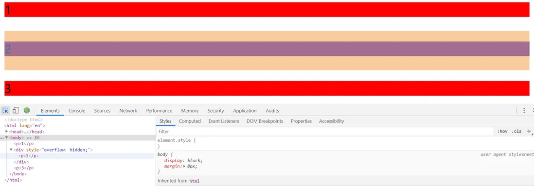 給中間的p標籤的父級元素添加BFC