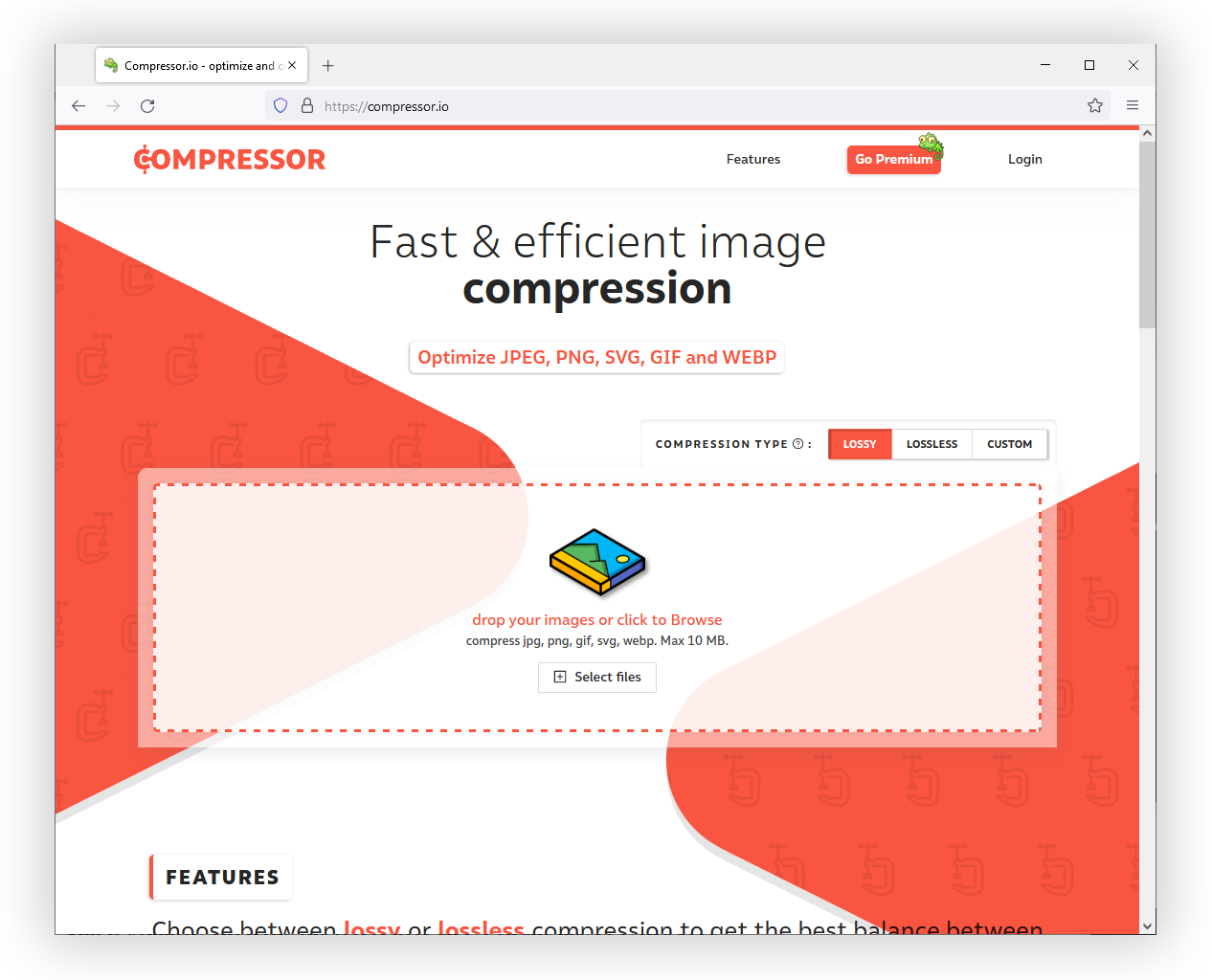 A screenshot of Compressor.io website