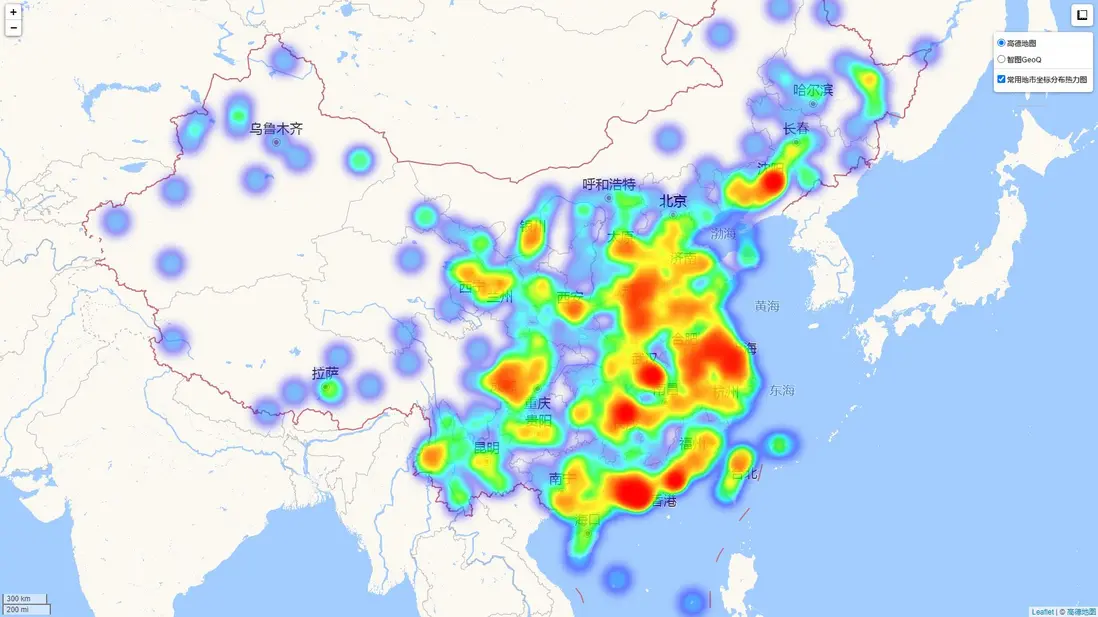 常用地市座標分佈密度熱力圖 2