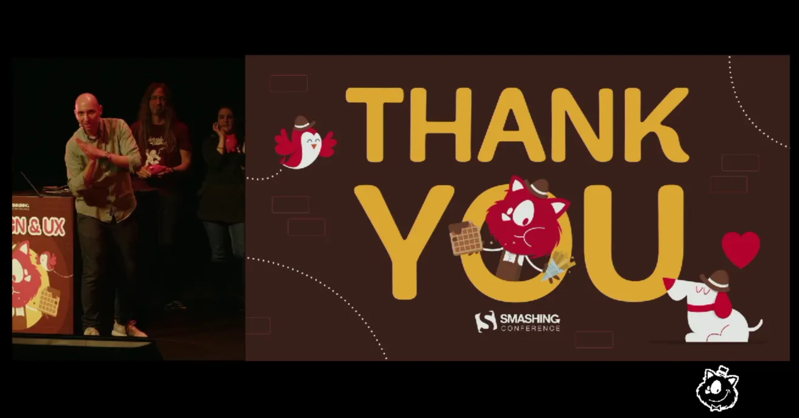 Vitaly Friedman on stage thanking everyone for coming and tuning in online