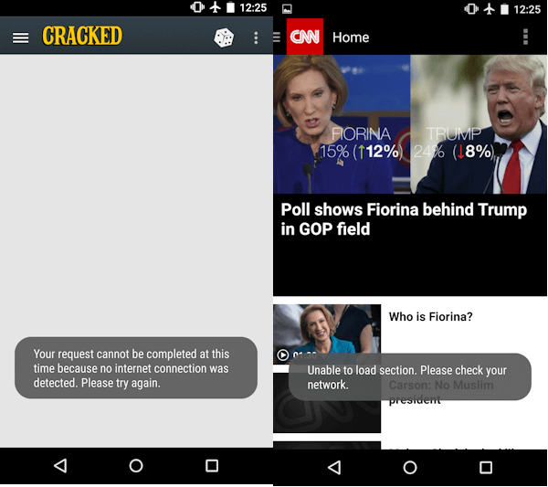 CNN app provides a better user experience by caching the last view and providing users with the headlines for the articles that were last loaded.