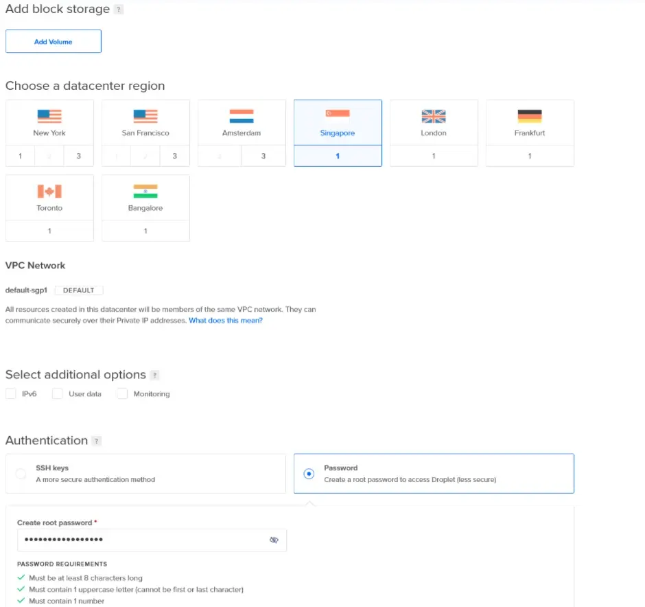 選擇機房、設置root密碼