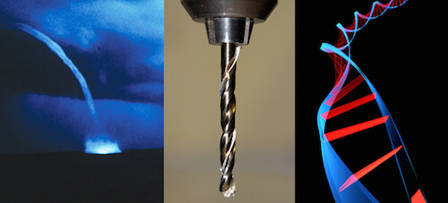 Natural helices of the waterspout, an example of human design mimicking nature’s pattern, and an artist’s interpretation of DNA’s double helix