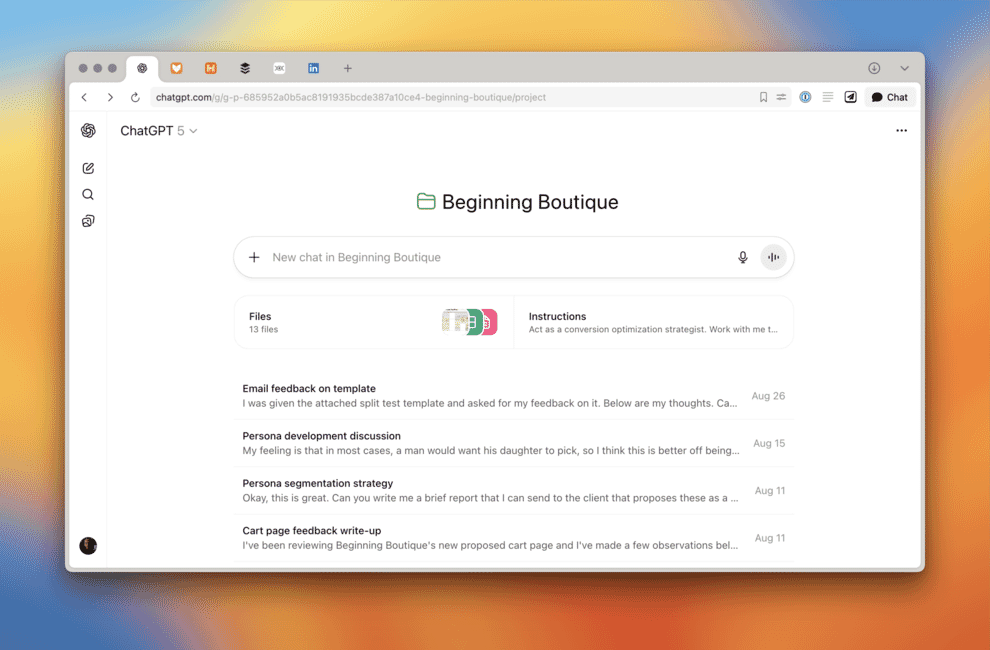 ChatGPT Project for persona development