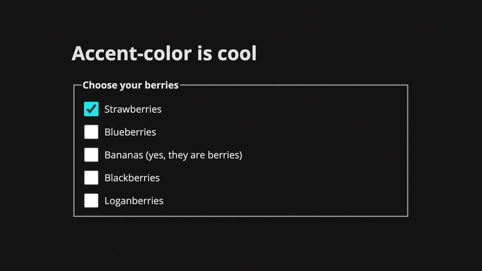 Checkboxes on a dark background