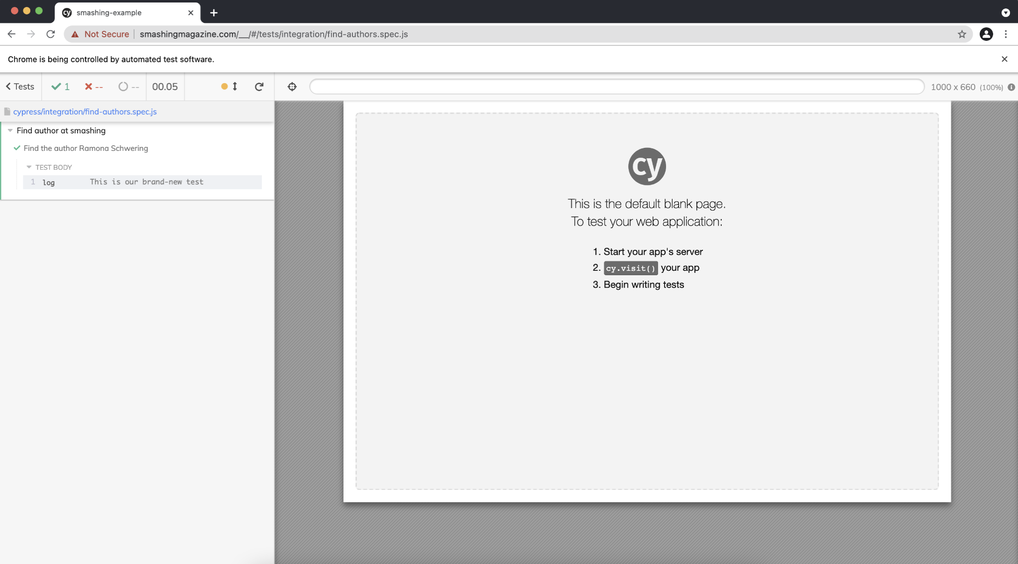 Execution of our first test