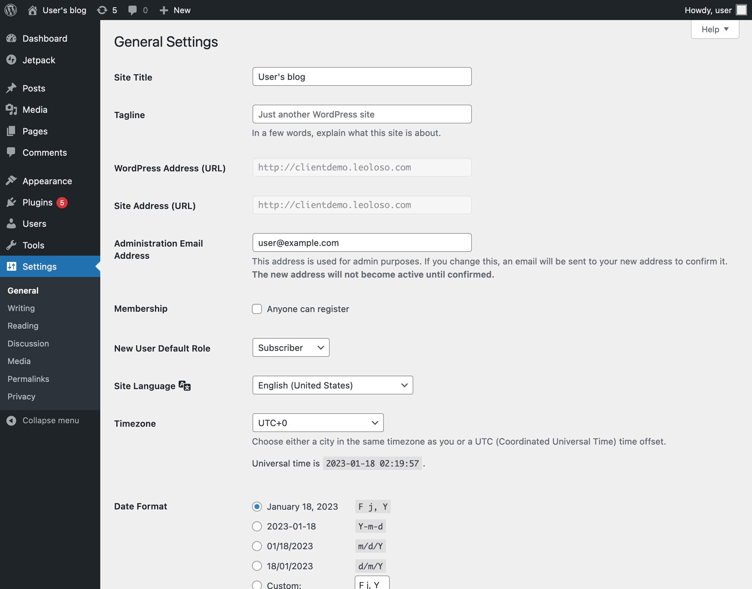 General Settings in WordPress