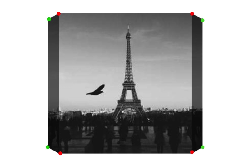 An image with the eight points of the clipped polygon shape