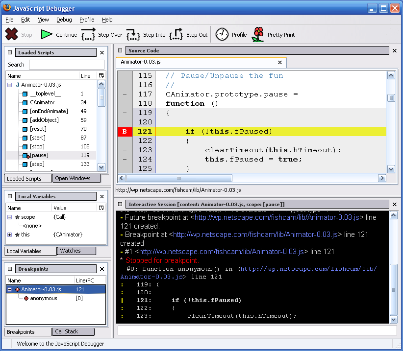 UI of the Venkmann JavaScript debugger