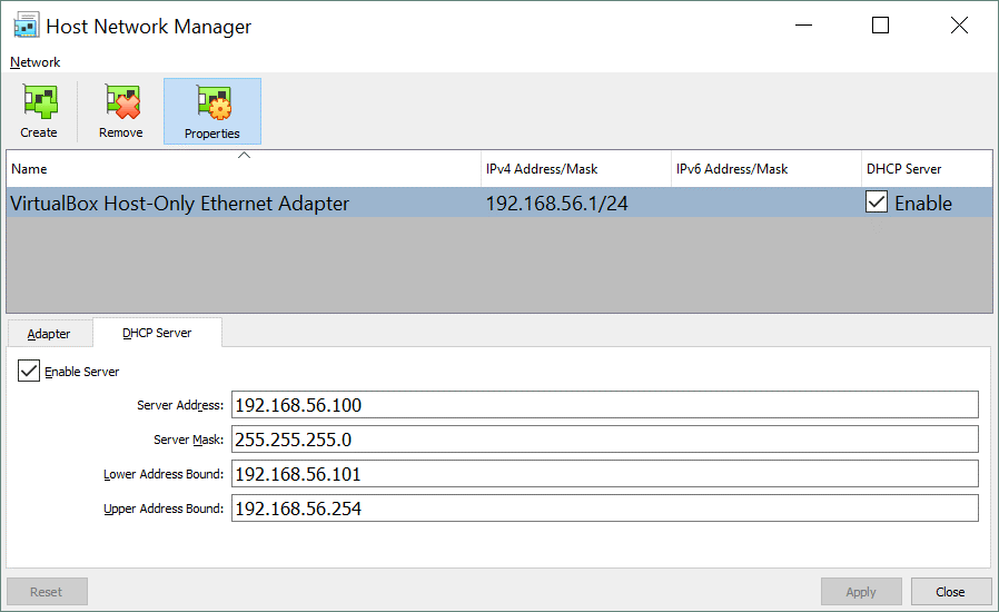 VirtualBox網絡設置 – 為僅主機模式網絡配置DHCP服務器