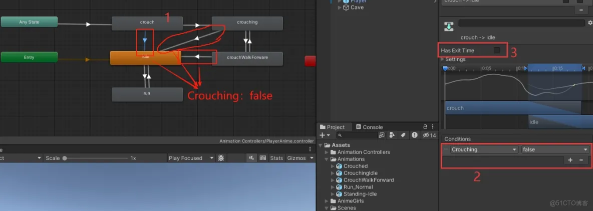 【Unity3D實例-功能-下蹲】角色下蹲（三）動畫配置_unity_07
