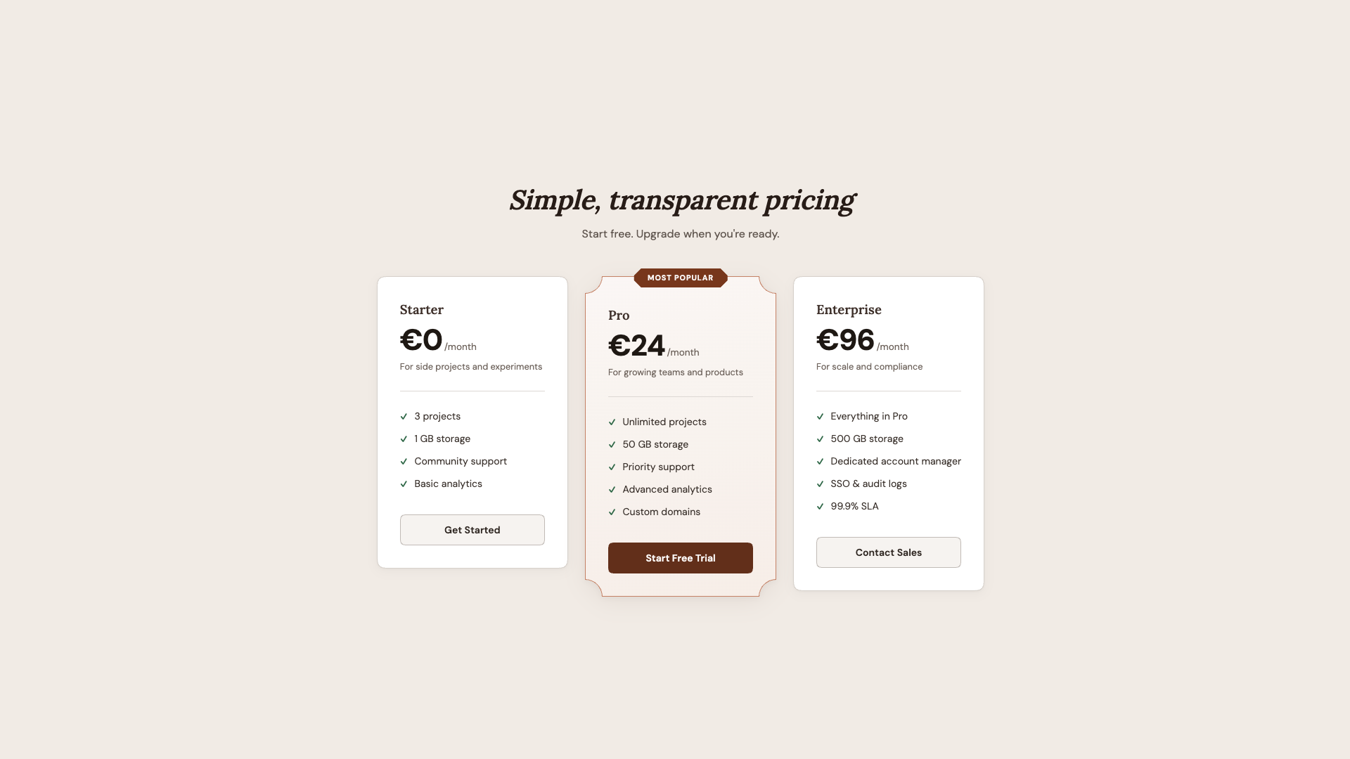 Pricing cards: after