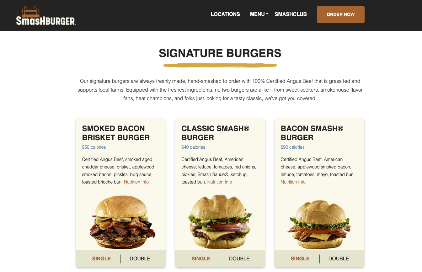 A screenshot from Smashburger’s website