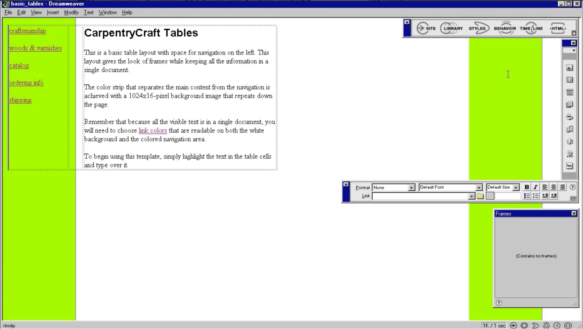Table template in Dreamweaver 1.2 released 1998
