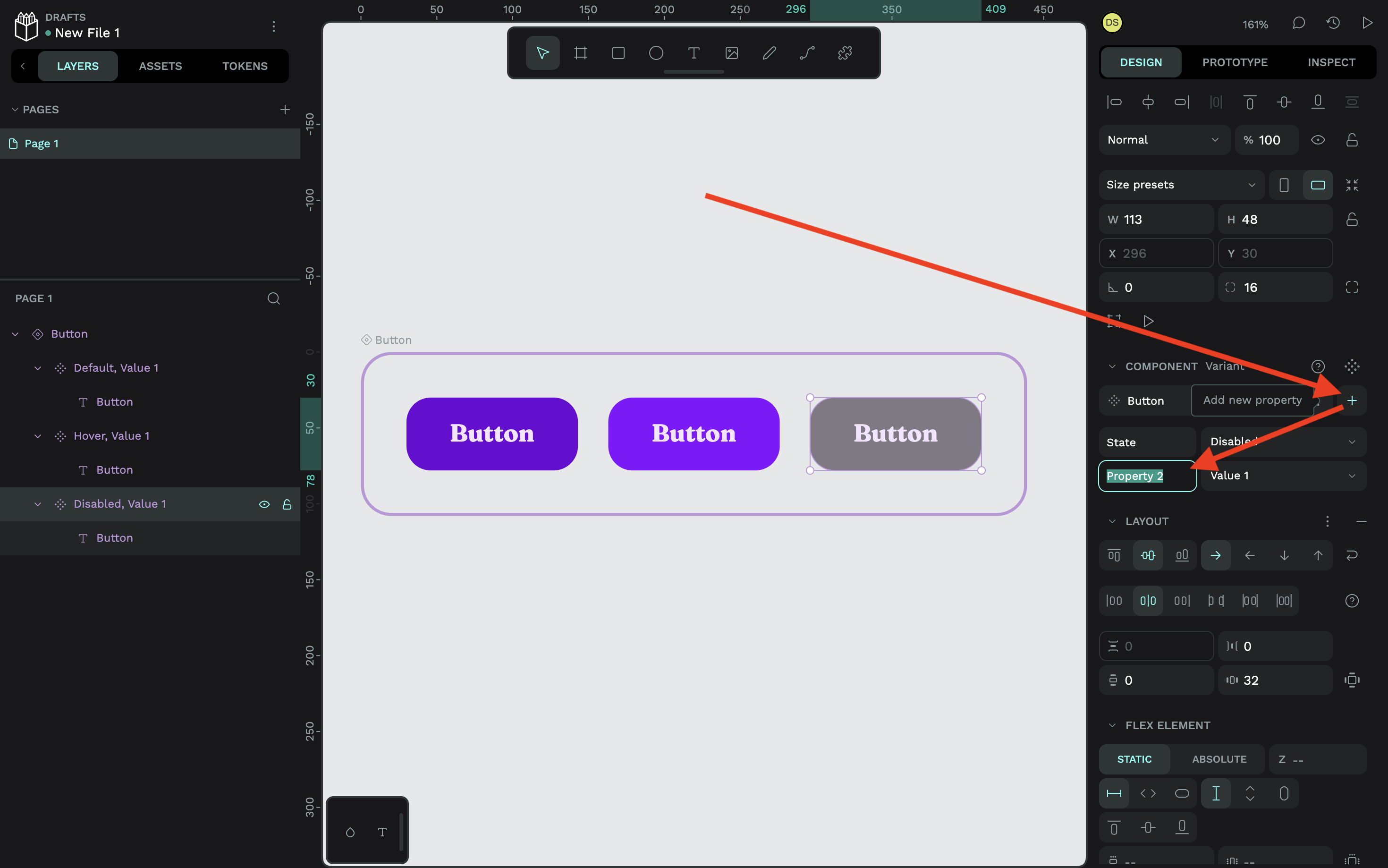 Managing component variant properties in Penpot
