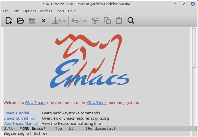 Emacs 第一次啓用時的形貌