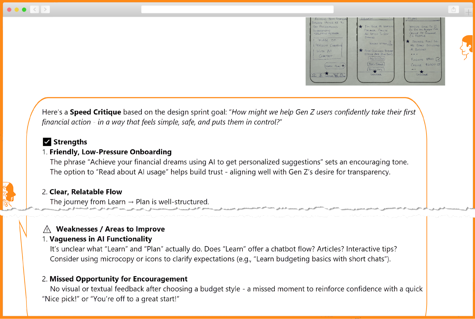 Speed Critique (Strengths and Weaknesses) of an uploaded concept