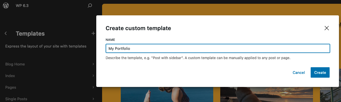 Create custom template popup