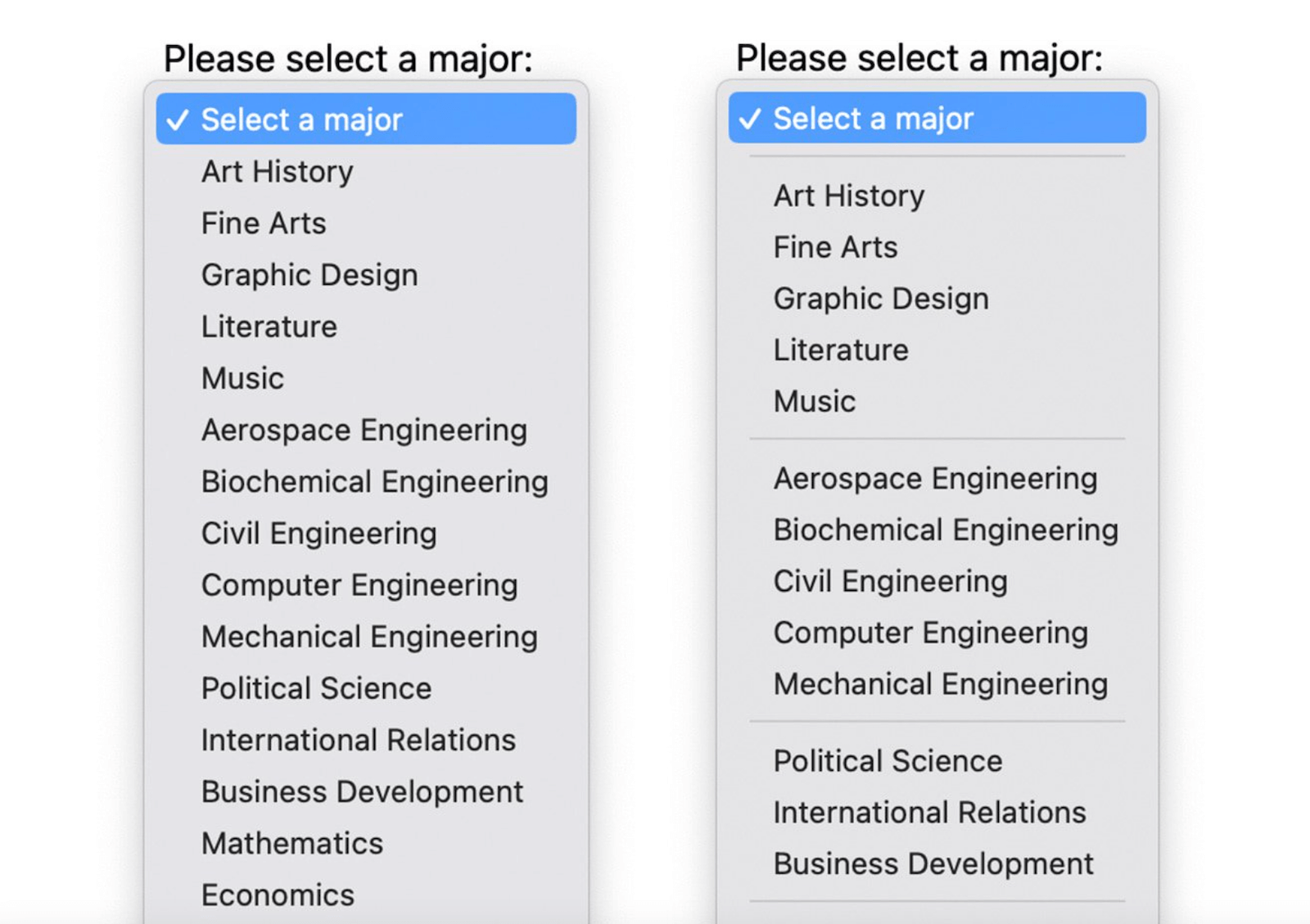Styling Groups Within Select Menus