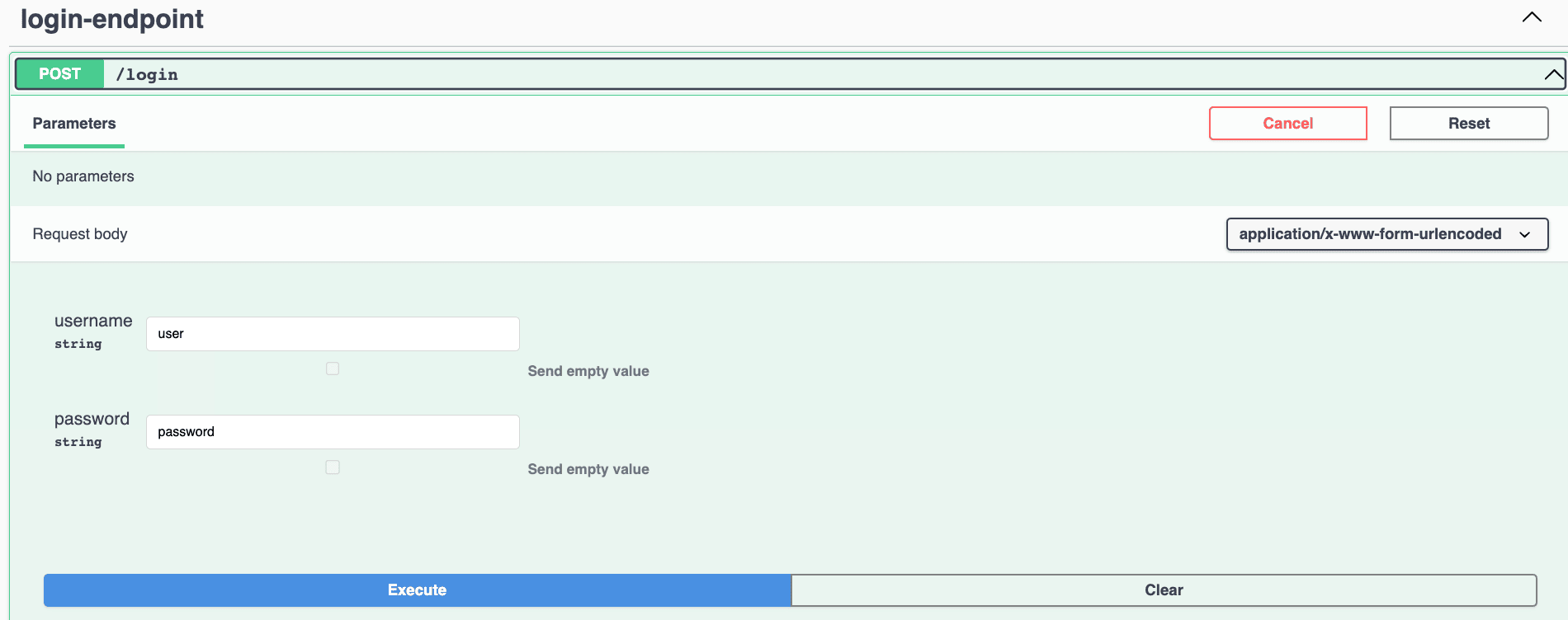 登錄端點 swagger ui
