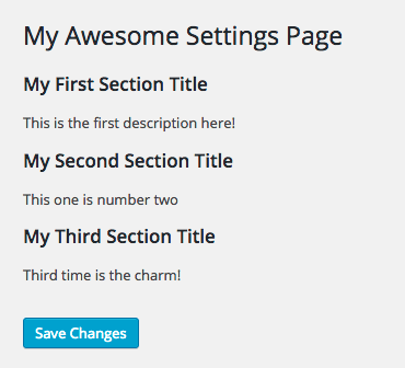 Custom text under each section
