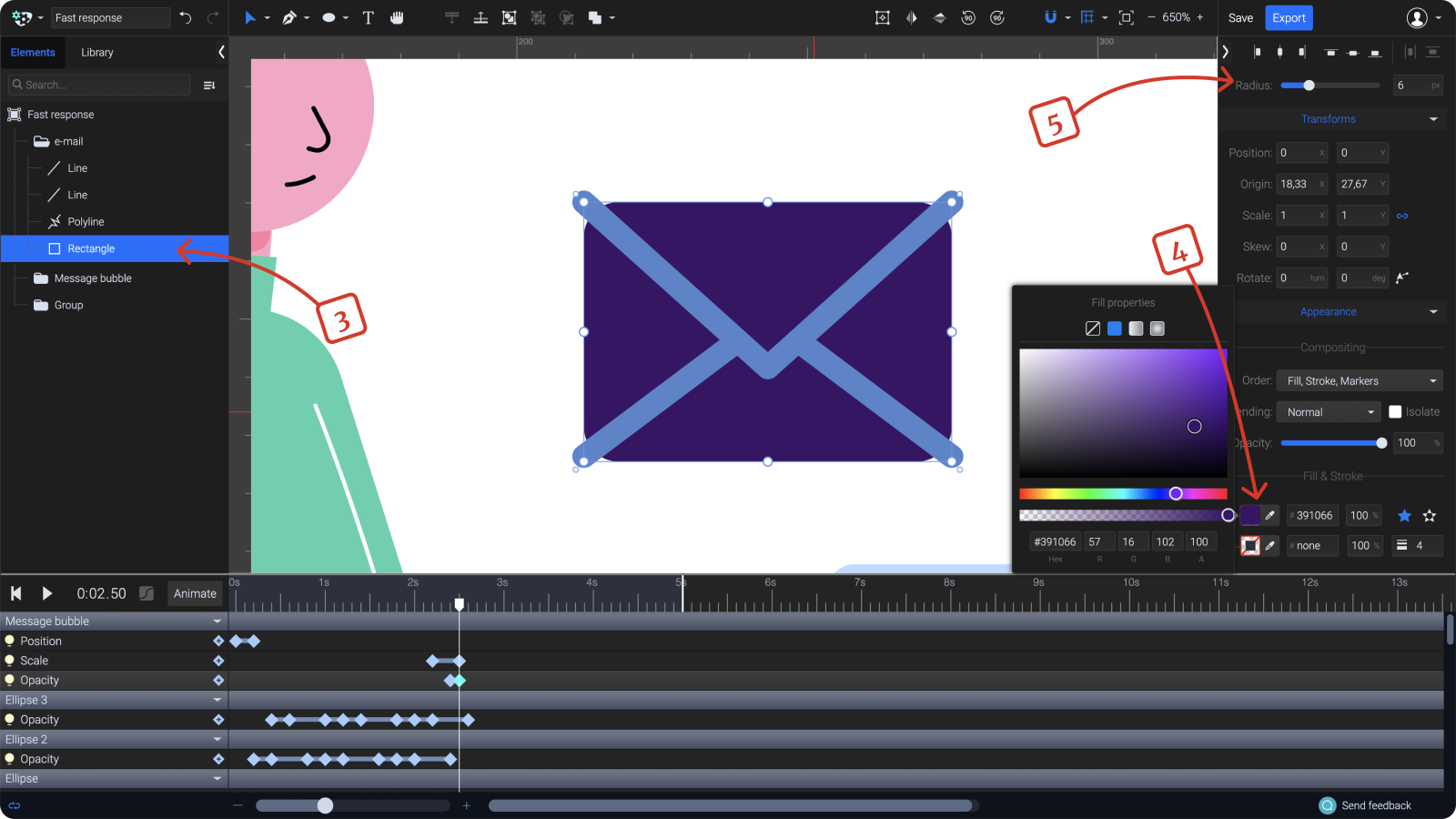 A screenshot showing steps how to edit the mail icon.