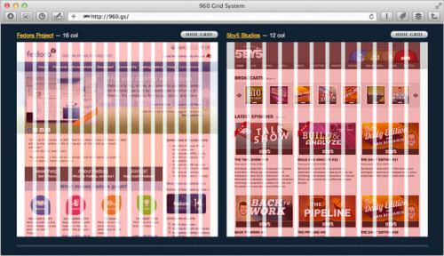 A screenshot of 960.gs showing grids on a project
