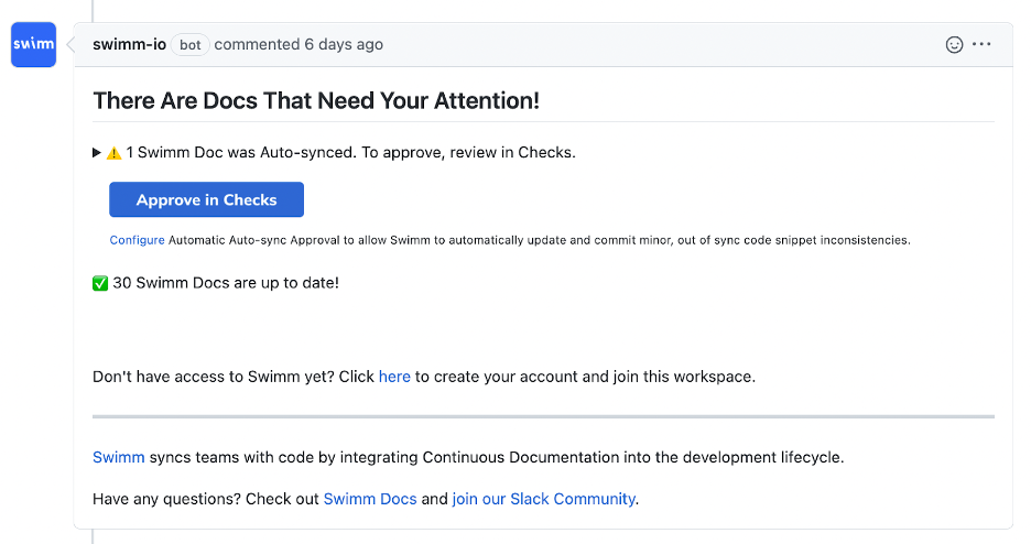 Swimm’s PR reviews on GitHub