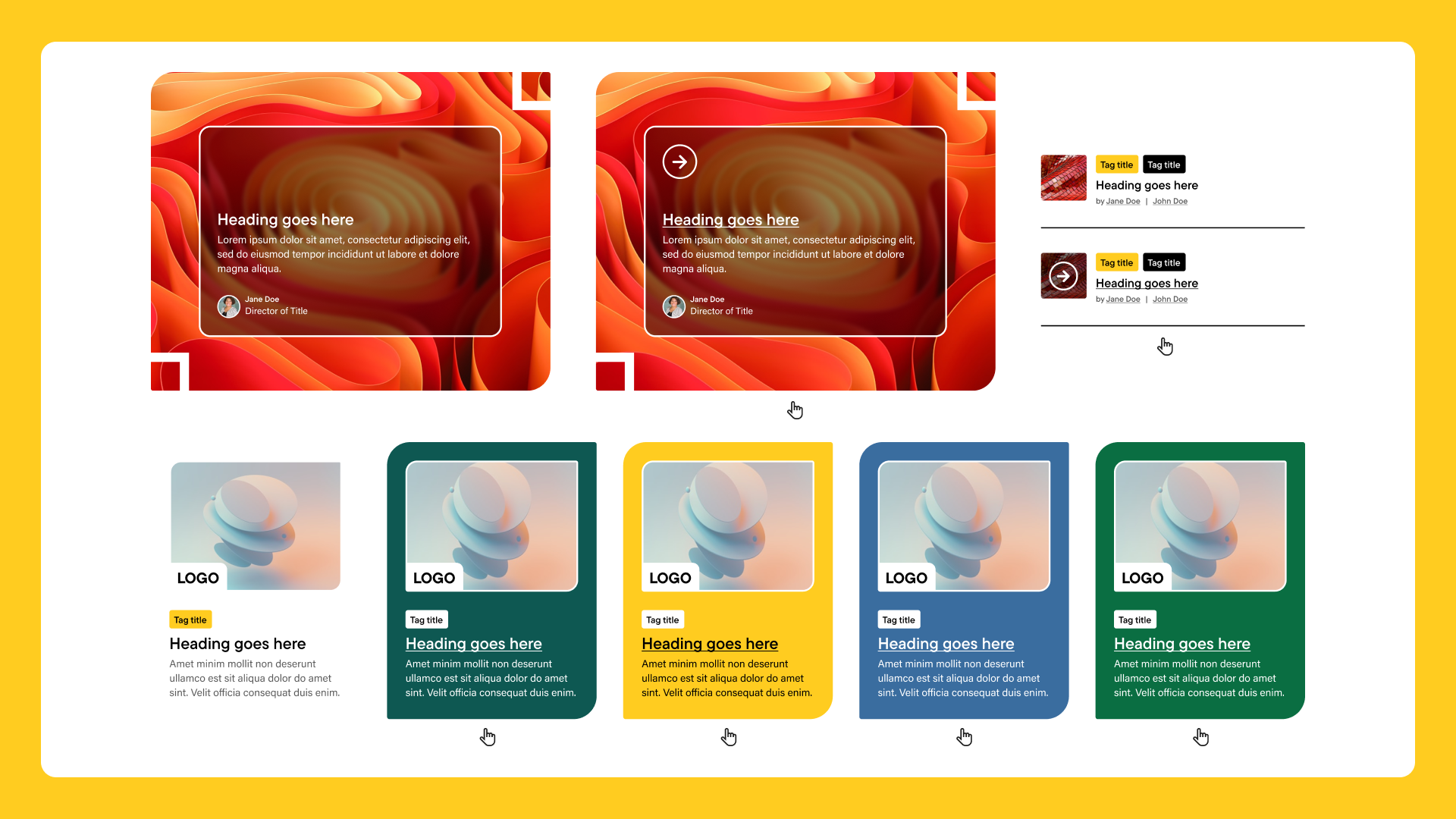 Card designs of varying sizes to show the use of the tiered system.