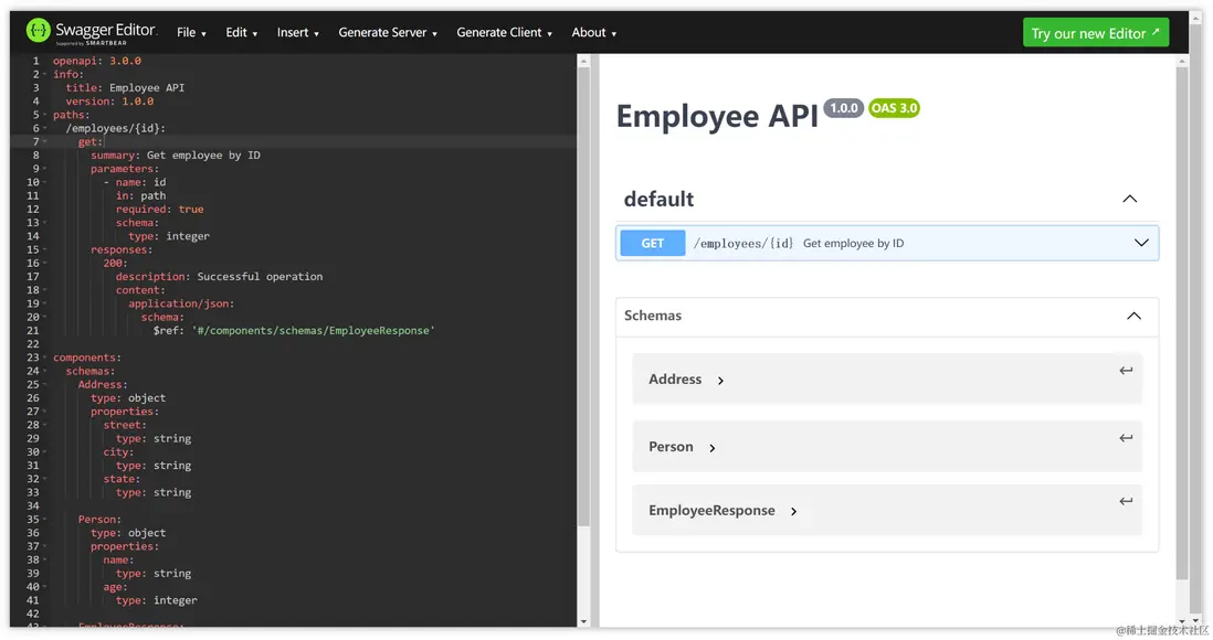Swagger 示例操作界面