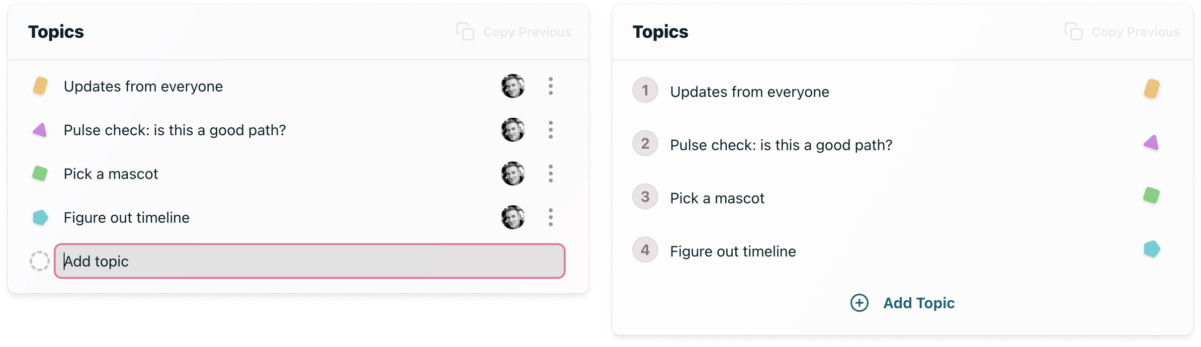 Two variants of topics design in Miter