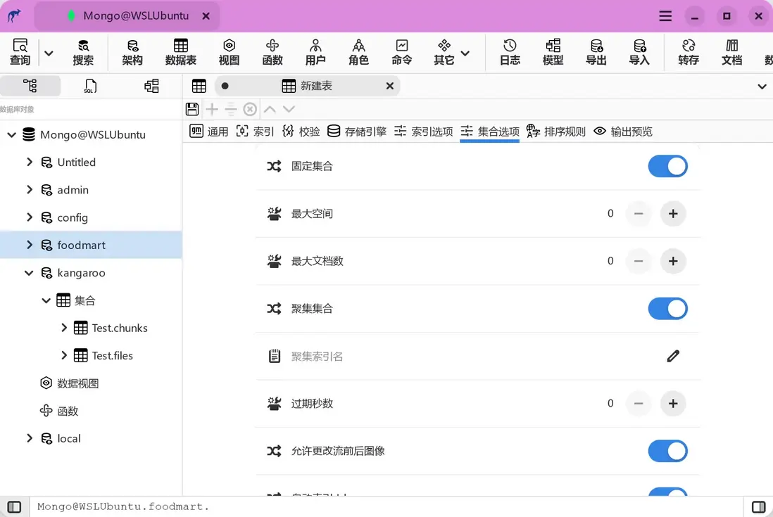 MongoDB 集合設計視圖之屬性頁