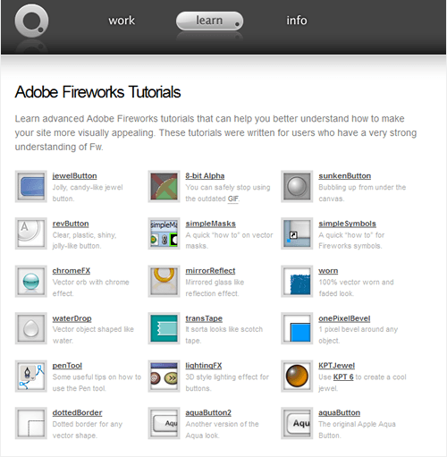 Adobe Fireworks Tutorials, by Craig Erskine (website screenshot)