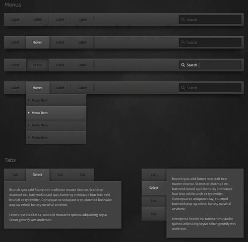 Dark UI Kit for Adobe Fireworks