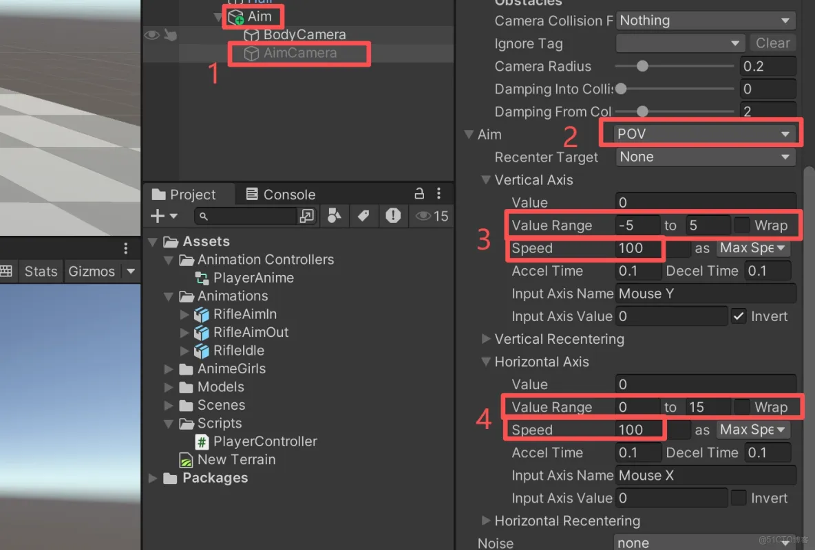 【Unity3D實例-功能-瞄準】舉槍瞄準（一）功能和鏡頭設置_c#_12