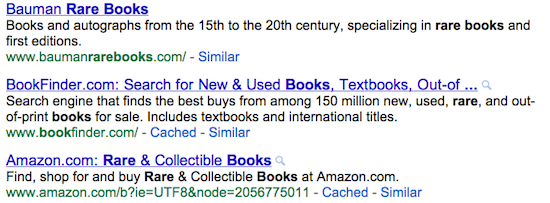 Screen grab of meta descriptions from a Google SERP.